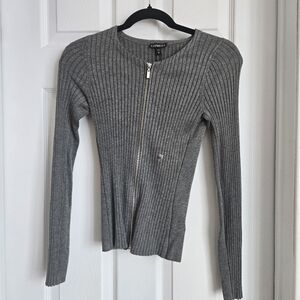 Express Ribbed Grey Zip-up